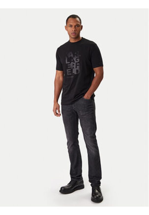 Karl Lagerfeld - KARL LAGERFELD T-Shirt 755053 561221 Czarny Regular Fit. Typ kołnierza: dekolt w karo. Kolor: czarny. Materiał: bawełna