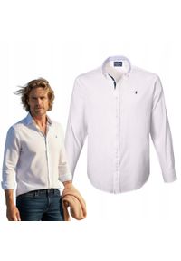 Lekka, Bawełniana Koszula Męska - Pako Jeans - Prosty Krój, Biała. Okazja: na co dzień. Typ kołnierza: button down. Kolor: biały. Materiał: bawełna. Sezon: lato. Styl: casual #9