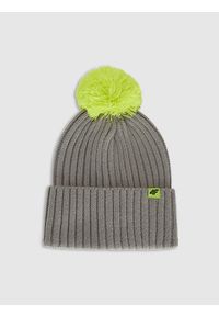 4f - 4F Czapka z pomponem dziecięca - szara Uniwersalny. Kolor: szary. Materiał: wełna. Wzór: ze splotem. Sezon: zima. Styl: casual, elegancki
