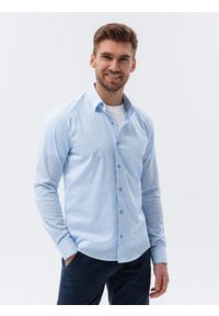 Ombre Clothing - Koszula męska z długim rękawem - błękitna - Rozmiar: L. Okazja: na spotkanie biznesowe, do pracy, na co dzień. Kolor: niebieski. Materiał: elastan, bawełna. Długość rękawa: długi rękaw. Długość: długie. Wzór: kwiaty. Styl: klasyczny, biznesowy, casual