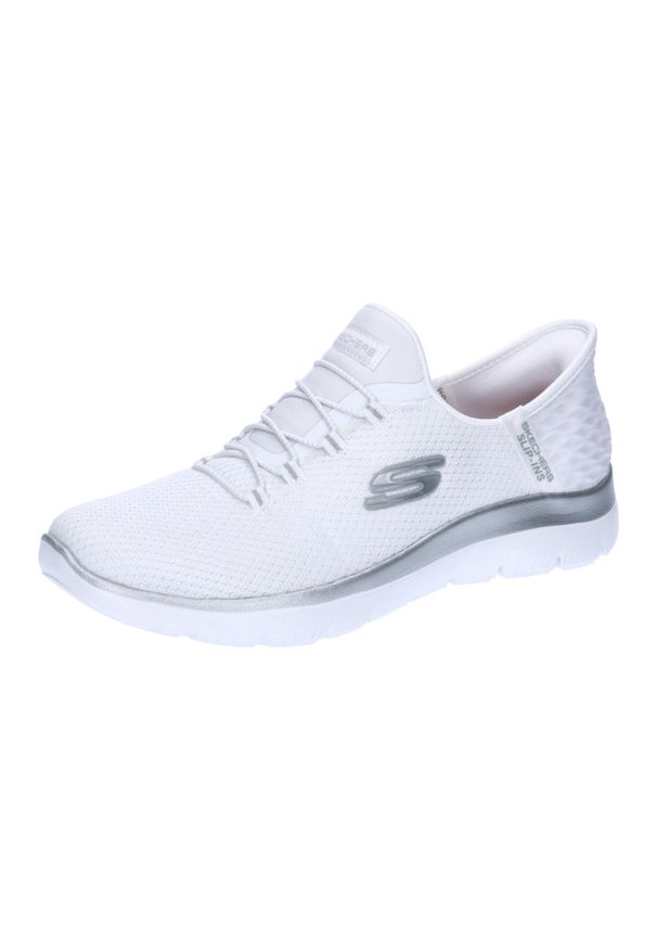 skechers - Buty do chodzenia damskie Skechers Slips-ins Vegan. Kolor: wielokolorowy, szary, biały. Materiał: tkanina, materiał, syntetyk. Model: Skechers Sport. Sport: turystyka piesza