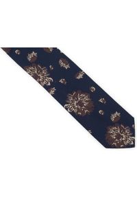 Adam Collection - Granatowy krawat męski w brązowe kwiaty D324. Kolor: brązowy, wielokolorowy, niebieski. Materiał: mikrofibra, tkanina. Wzór: kwiaty #1