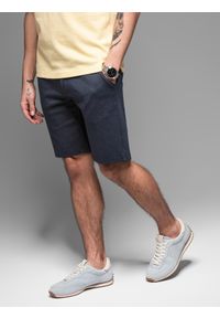 Ombre Clothing - Casualowe męskie szorty SLIM FIT z dzianiny żakardowej – granatowe V1 - Rozmiar: M. Okazja: na co dzień. Kolor: niebieski. Materiał: żakard, dzianina. Styl: casual #4