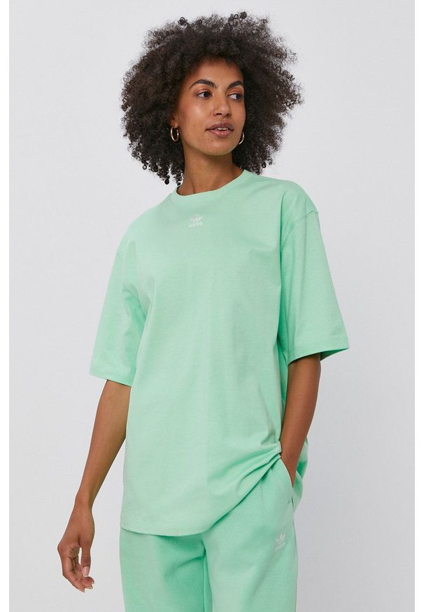 adidas Originals T-shirt bawełniany kolor zielony. Kolor: zielony. Materiał: bawełna. Wzór: gładki