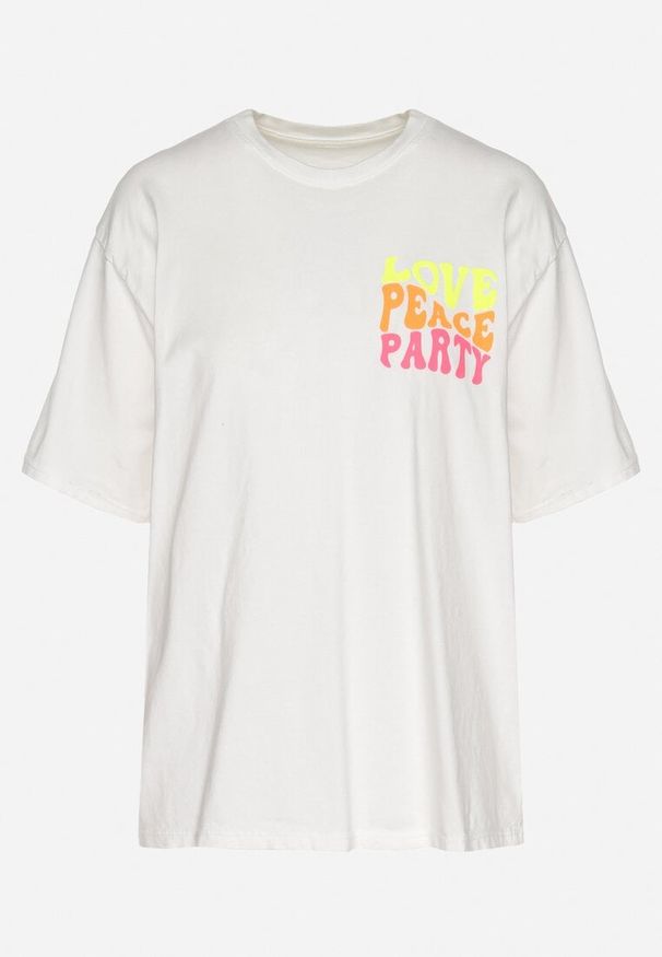 Born2be - Biały Bawełniany T-shirt Ozdobiony Nadrukiem Odalva. Okazja: na co dzień, na spacer. Kolor: biały. Materiał: bawełna. Wzór: aplikacja, nadruk. Sezon: lato. Styl: klasyczny, casual
