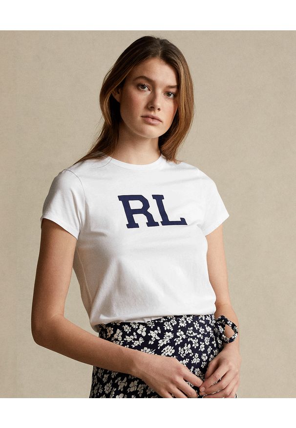 Ralph Lauren - RALPH LAUREN - Biały t-shirt z bawełny. Okazja: na co dzień. Typ kołnierza: polo. Kolor: biały. Materiał: bawełna. Wzór: napisy, nadruk. Styl: klasyczny, casual, sportowy