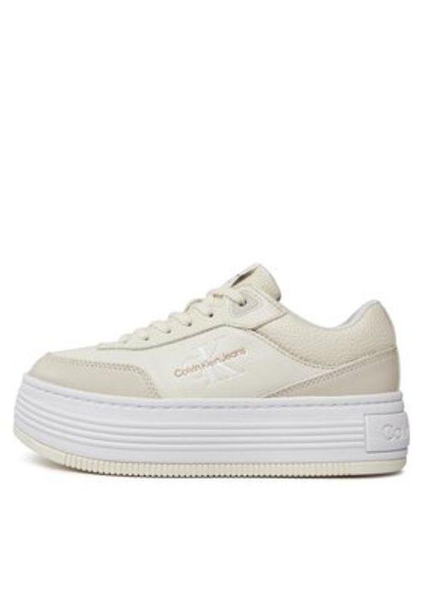 Calvin Klein Jeans Sneakersy Bold Flatf Low Lace Mix Ml Fad YW0YW01316 Beżowy. Kolor: beżowy. Materiał: skóra