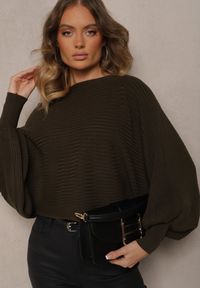 Renee - Ciemnozielony Sweter z Wiskozą w Stylu Nietoperza Almeti. Okazja: do pracy. Kolor: zielony. Materiał: wiskoza. Długość rękawa: długi rękaw. Długość: długie #3