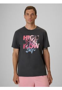 4f - 4F T-shirt regular z nadrukiem męski - szary M. Okazja: na co dzień. Kolor: szary. Materiał: bawełna, dzianina. Wzór: nadruk. Styl: casual, klasyczny, sportowy #1