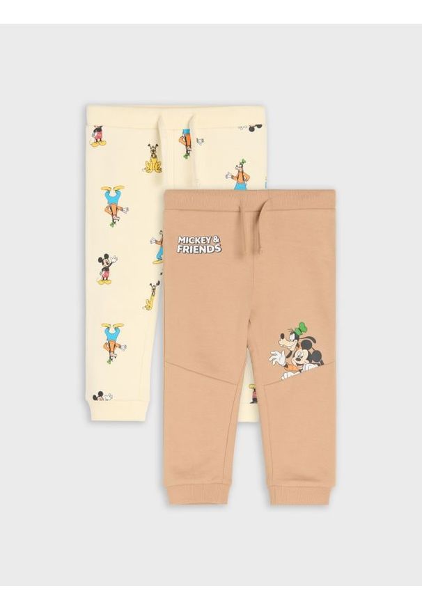 Sinsay - Spodnie dresowe 2 pack Mickey Mouse - brązowy. Kolor: brązowy. Materiał: dresówka. Wzór: motyw z bajki