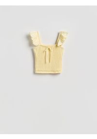 Reserved - Bluzka z wiązaniem - jasnożółty. Kolor: żółty. Materiał: dzianina, bawełna #1