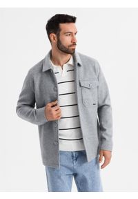 Ombre Clothing - Lekka flauszowa kurtka męska z dodatkiem wiskozy – szara V2 - Rozmiar: M. Okazja: na co dzień. Kolor: szary. Materiał: wiskoza. Styl: wizytowy, casual