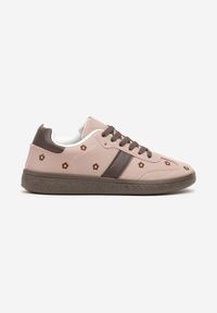 Renee - Różowe Sneakersy Tenisówki Ozdobione Kwiatkami Zummine. Okazja: na co dzień, na spacer. Kolor: różowy. Wzór: aplikacja, kwiaty. Sport: turystyka piesza