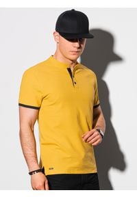 Ombre Clothing - Koszulka męska polo bawełniana S1381 - żółta - XXL. Typ kołnierza: polo. Kolor: żółty. Materiał: bawełna