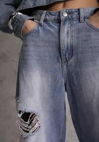 Renee - Niebieskie Bawełniane Jeansy Ballloon z Wiskozą High Waist Ozdobione Dziurami Lamma. Stan: podwyższony. Kolor: niebieski. Wzór: aplikacja. Sezon: wiosna #7