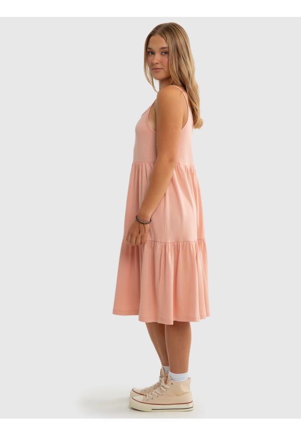 Big-Star - Sukienka dziewczęca bawełniana różowa Aldonka 702. Typ kołnierza: kołnierz z falbankami. Kolor: różowy. Materiał: bawełna. Wzór: kolorowy. Styl: młodzieżowy, klasyczny