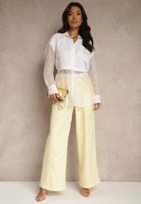 Renee - Biała Koszula Ozdobiona Przezroczystymi Rękawami Tilaria. Okazja: na co dzień. Kolor: biały. Materiał: jeans. Wzór: aplikacja. Sezon: lato. Styl: casual