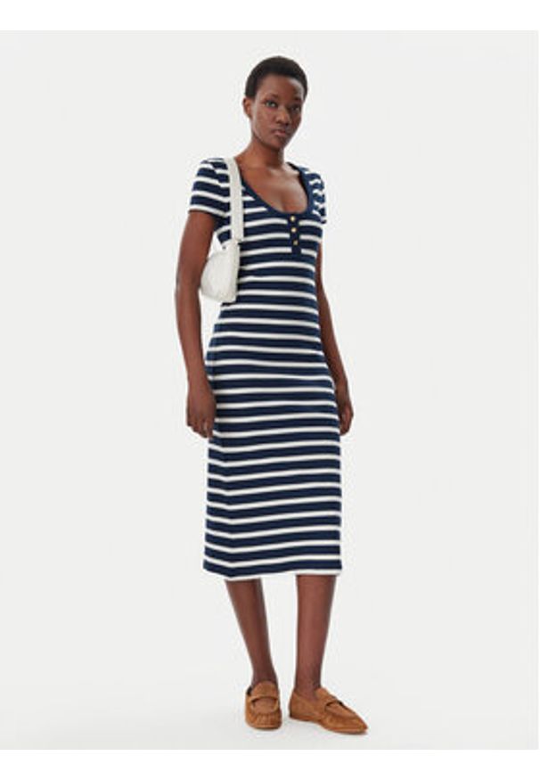 TOMMY HILFIGER - Tommy Hilfiger Sukienka codzienna Henley WW0WW43864 Granatowy Slim Fit. Okazja: na co dzień. Typ kołnierza: typu henley. Kolor: niebieski. Materiał: bawełna. Typ sukienki: proste. Styl: casual