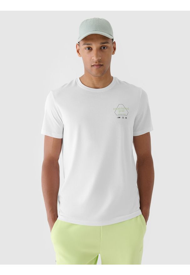 4f - 4F T-shirt regular z nadrukiem męski - biały XXL. Okazja: na co dzień. Kolor: biały. Materiał: dzianina, bawełna, jersey. Długość rękawa: krótki rękaw. Długość: krótkie. Wzór: nadruk. Styl: klasyczny, sportowy, casual