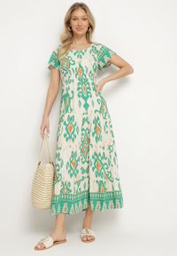 Born2be - Zielona Wiskozowa Sukienka z Geometrycznym Wzorem Cleanna. Okazja: na spacer, na co dzień. Kolor: zielony. Materiał: wiskoza. Wzór: geometria. Typ sukienki: proste. Styl: casual, elegancki #4