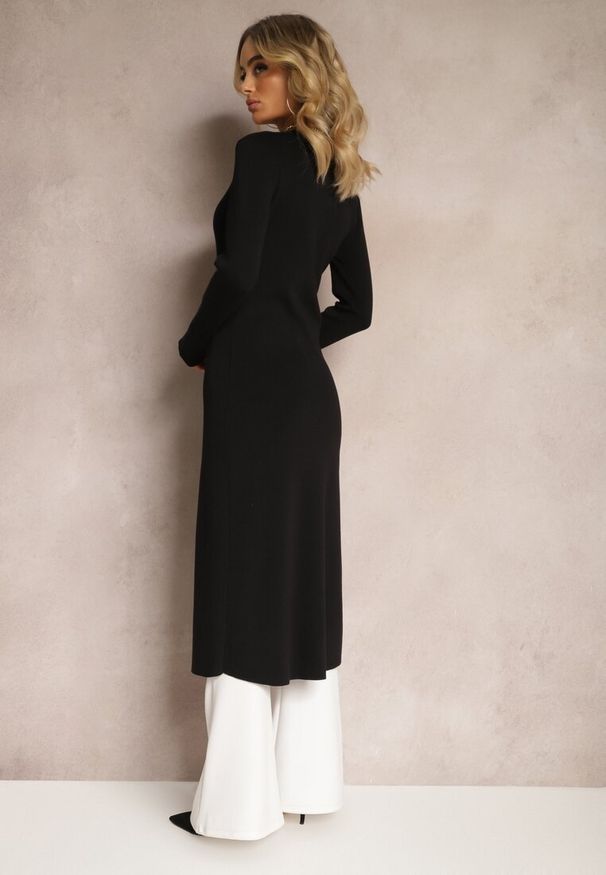 Renee - Czarny Casualowy Dopasowany Kardigan na Guziki Graysun. Okazja: na co dzień. Kolor: czarny. Materiał: jeans. Długość rękawa: długi rękaw. Długość: długie. Styl: casual