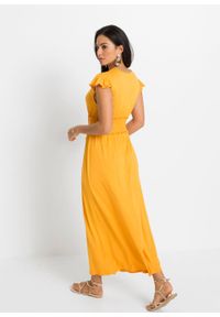 Sukienka z dżerseju z przeszyciem cienkimi gumkami bonprix żółty pomarańczowy. Typ kołnierza: dekolt w serek. Kolor: żółty. Materiał: jersey #7