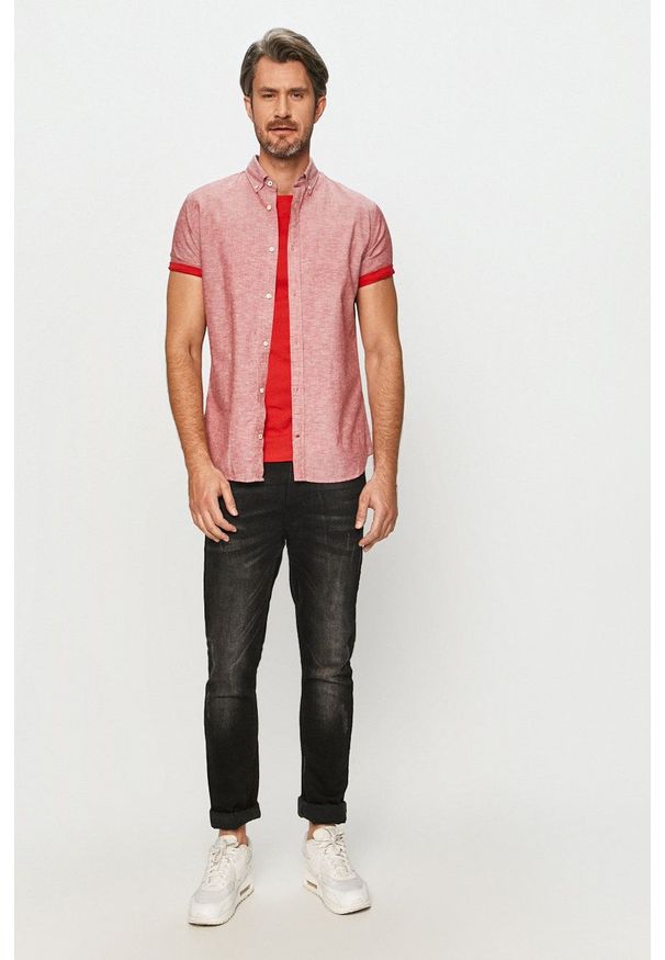 Jack & Jones - Koszula. Okazja: na co dzień. Typ kołnierza: button down. Kolor: czerwony. Długość rękawa: krótki rękaw. Długość: krótkie. Styl: casual