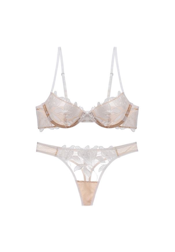 Intica - Komplet bielizny z kwiatowym haftem na specjalne okazje Flossy. Kolor: beżowy. Materiał: materiał. Wzór: kwiaty, haft