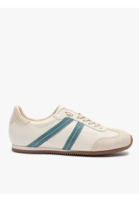 Ryłko - Kremowe półbuty sportowe z turkusowym paskiem. Okazja: na co dzień. Nosek buta: okrągły. Zapięcie: pasek. Kolor: beżowy. Materiał: skóra. Styl: sportowy #1