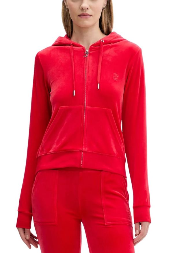 Juicy Couture - JUICY COUTURE Czerwona bluza damska Robertson Hoodie, Rozmiar M. Okazja: na co dzień. Kolor: czerwony. Materiał: materiał. Styl: casual, klasyczny