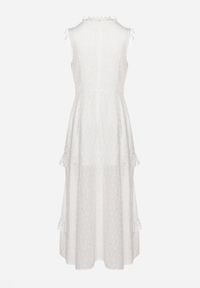 Born2be - Biała Sukienka Maxi Rozkloszowana z Ażurowym Wzorem Saitha. Okazja: na co dzień. Kolor: biały. Materiał: tkanina. Wzór: ażurowy. Styl: casual, elegancki. Długość: maxi #5