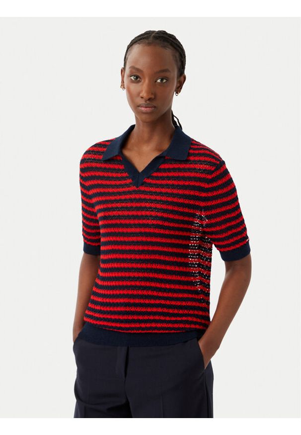 TOMMY HILFIGER - Tommy Hilfiger Polo Pointelle WW0WW50060 Czerwony Regular Fit. Typ kołnierza: polo. Kolor: czerwony. Materiał: syntetyk