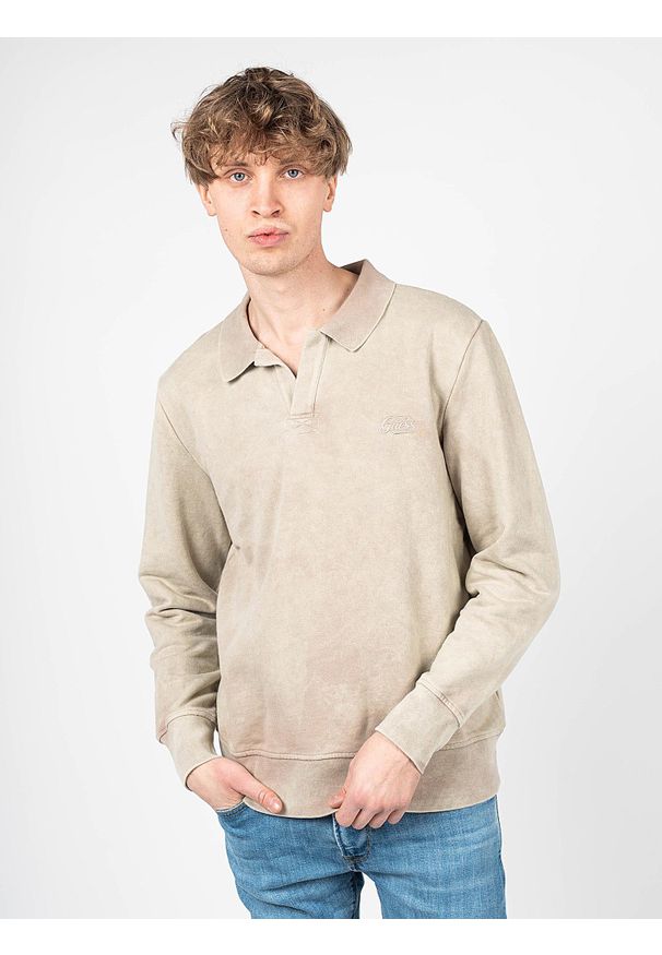 Guess Bluza "Polo Collar" | M2GQ09KB4N1 | Mężczyzna | Beżowy. Okazja: na co dzień. Typ kołnierza: polo. Kolor: beżowy. Materiał: bawełna, poliester. Styl: casual