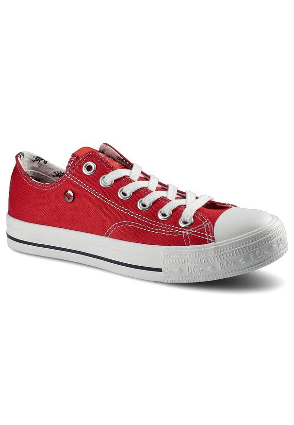 Czerwone Trampki Lee Cooper Damskie Stylowe Buty. Okazja: na co dzień. Zapięcie: sznurówki. Kolor: czerwony. Materiał: guma, materiał. Styl: elegancki