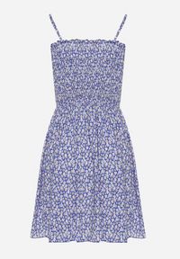 Born2be - Niebieska Bawełniana Sukienka na Regulowanych Ramiączkach z Elastycznym Dekoltem Risetta. Kolor: niebieski. Materiał: bawełna. Długość rękawa: na ramiączkach. Wzór: kwiaty. Sezon: wiosna, lato #7