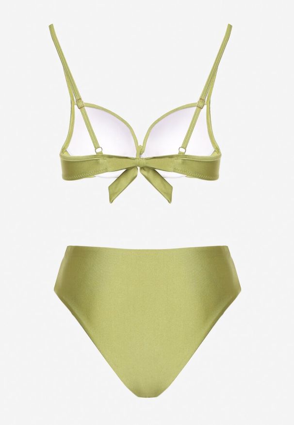 Renee - Zielone Bikini Majtki Figi i Biustonosz z Metaliczną Ozdobą Kinalenna. Kolor: zielony. Wzór: aplikacja