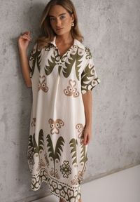 Renee - Zielona Wiskozowa Sukienka o Kroju Oversize z Geometrycznym Printem Talon. Kolor: zielony. Materiał: wiskoza. Wzór: nadruk, geometria. Sezon: lato. Typ sukienki: oversize. Styl: elegancki #4