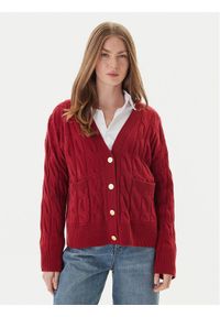 TOMMY HILFIGER - Tommy Hilfiger Kardigan WW0WW43089 Czerwony Regular Fit. Kolor: czerwony. Materiał: wełna