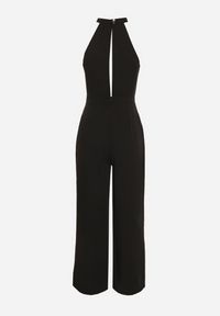 Born2be - Czarny Kombinezon Bez Rękawów z Ozdobnym Wiązaniem i Szerokimi Nogawkami Silarine. Okazja: na co dzień. Kolor: czarny. Materiał: jeans. Długość rękawa: bez rękawów. Styl: sportowy, klasyczny, casual, elegancki #2