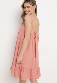 Born2be - Ciemnoróżowa Rozkloszowana Sukienka na Ramiączkach Wiązana z Tyłu Naisa. Kolor: różowy. Długość rękawa: na ramiączkach. Sezon: wiosna, lato. Styl: elegancki #6