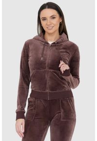 Juicy Couture - JUICY COUTURE Brązowa bluza damska rozpinana z weluru, Rozmiar M. Kolor: brązowy. Materiał: welur