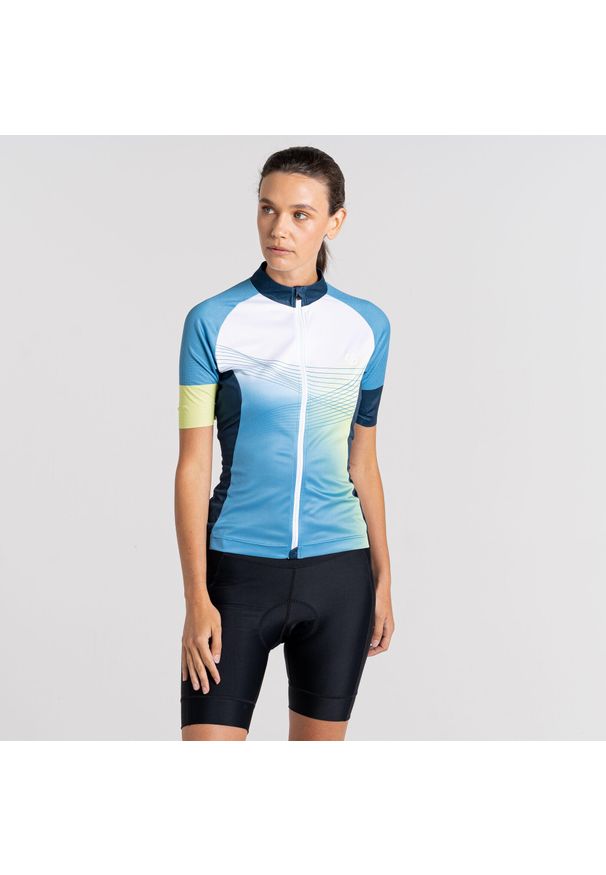DARE 2B - Stimulus damska bluza rowerowa rozpinana z krótkim rękawem. Kolor: niebieski. Materiał: jersey. Długość rękawa: krótki rękaw. Długość: krótkie. Sport: kolarstwo
