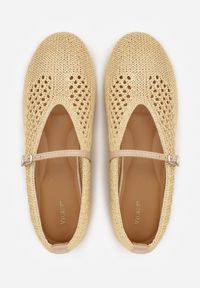 Born2be - Ciemnobeżowe Balerinki VICES z Plecioną Cholewką i Paskiem z Klamerką Nesaphise. Okazja: na co dzień. Zapięcie: pasek. Kolor: beżowy. Materiał: jeans, len. Szerokość cholewki: normalna. Styl: boho, wakacyjny, casual, klasyczny #4