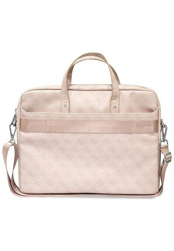 Torba Guess Saffiano 4G Triangle Logo Computer Bag 16” różowy. Kolor: różowy. Materiał: skóra ekologiczna, materiał. Wzór: aplikacja. Styl: elegancki