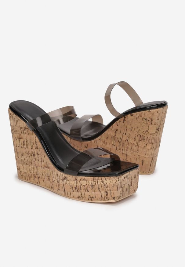 Renee - Czarne Klapki Anastexei. Kolor: czarny. Sezon: lato. Obcas: na koturnie. Styl: elegancki