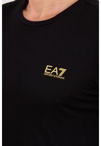EA7 Emporio Armani - EA7 Czarny męski t-shirt bawełniany ze złotym logo, Rozmiar XL. Kolor: czarny. Materiał: bawełna