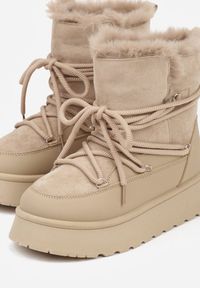 Born2be - Ciemnobeżowe Śniegowce na Grubej Podeszwie z Futerkiem Alwedra. Okazja: na co dzień. Kolor: beżowy. Materiał: futro. Styl: casual, elegancki, sportowy #5
