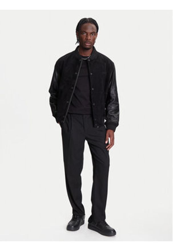 Hugo - HUGO Kurtka skórzana Laxe 50541881 Czarny Regular Fit. Kolor: czarny. Materiał: skóra