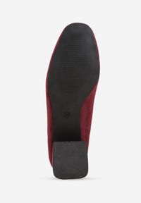 Renee - Bordowe Czółenka z Wkładką z Naturalnej Skóry i Metaliczną Wstawką Sariann. Kolor: czerwony. Materiał: skóra. Obcas: na obcasie. Styl: elegancki. Wysokość obcasa: średni #6