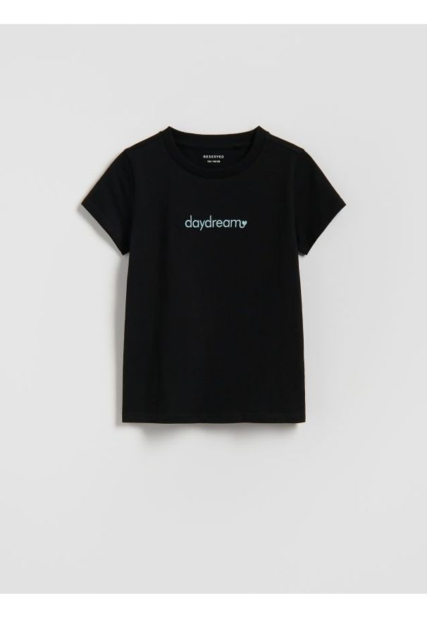 Reserved - T-shirt z haftem - czarny. Kolor: czarny. Materiał: bawełna. Wzór: haft